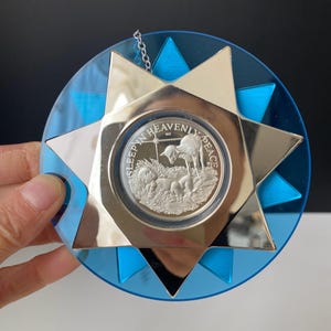 W0875 Vintage Franklin Mint 1970  First Annual Edition Sterling Silver Christmas Ornament / Silent Night / Original Box  / Holiday Keepsake