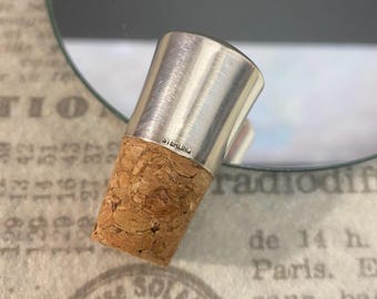 W1696 Vintage Sterling Silver Wine Bottle Stopper, Natural Cork, Minimalist Barware, Wine Liquor Bottle Cork/Replace  New cork