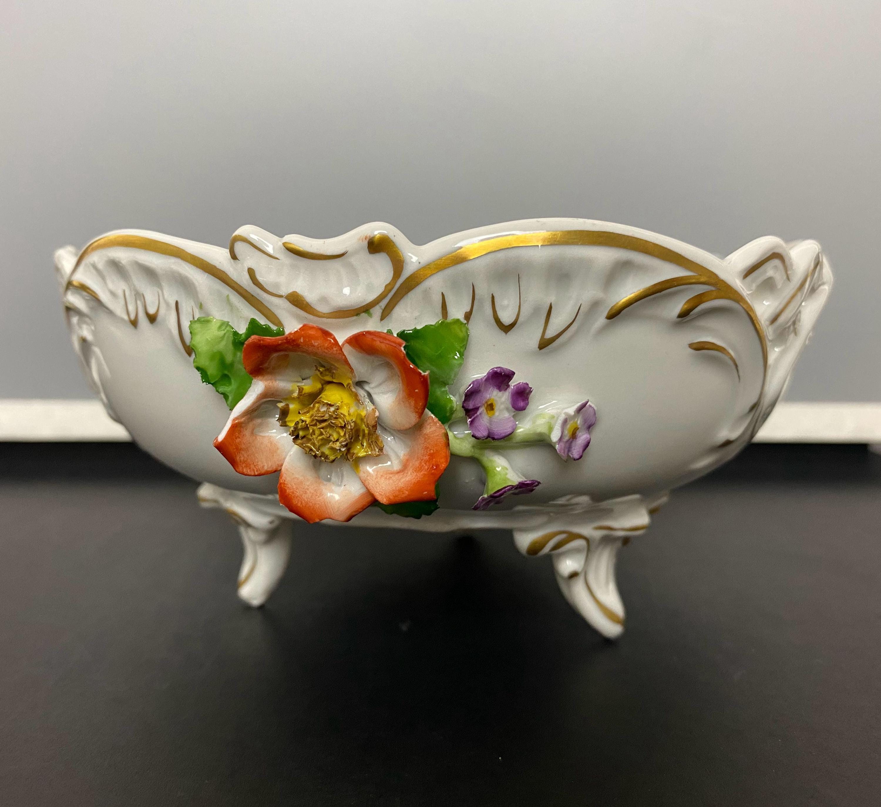 W0417 Vintage Von Schierholz Hand-painted Porcelain Footed Bowl