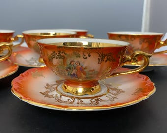 W0355 Vintage Altes Schlottenh de Baviera Barocke Mokkatasse Sammeltasse Arzberg Rot Gold /Set de 6/ Taza de té y platillo /Platillo de taza de cerámica