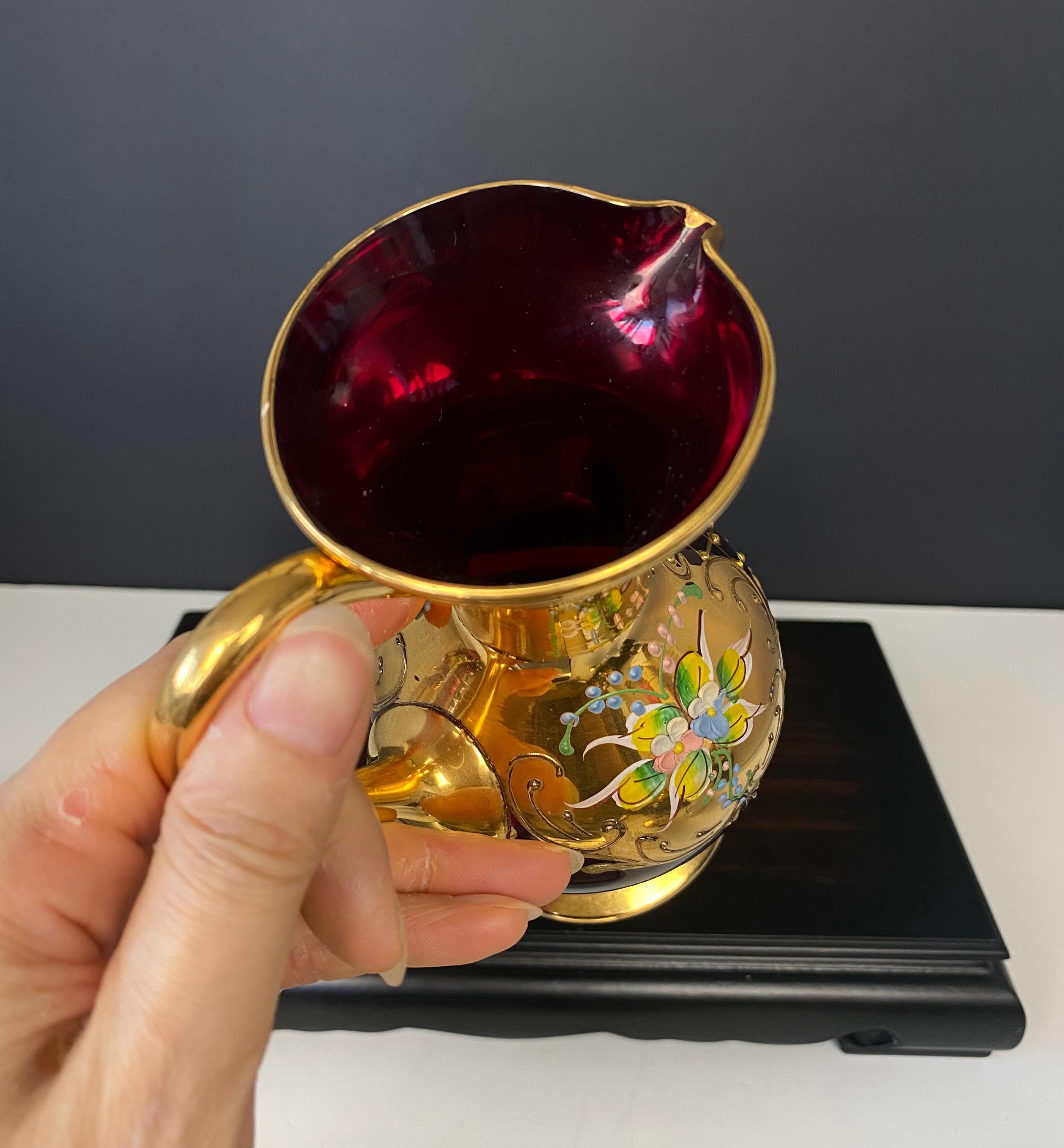 W0989 ヴィンテージ ベネチアン ムラーノ 24K ゴールド 金箔花瓶 / 血