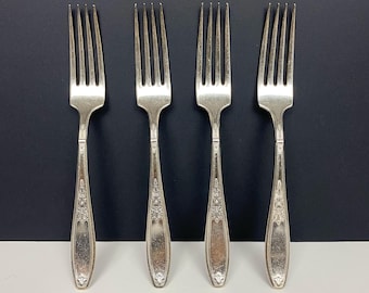 W1026 Antique 1847 Rogers Bros Silver Plated Forks Set of 4 / Vintage Flatware / Collectible Tableware / Silver Plated Utensils