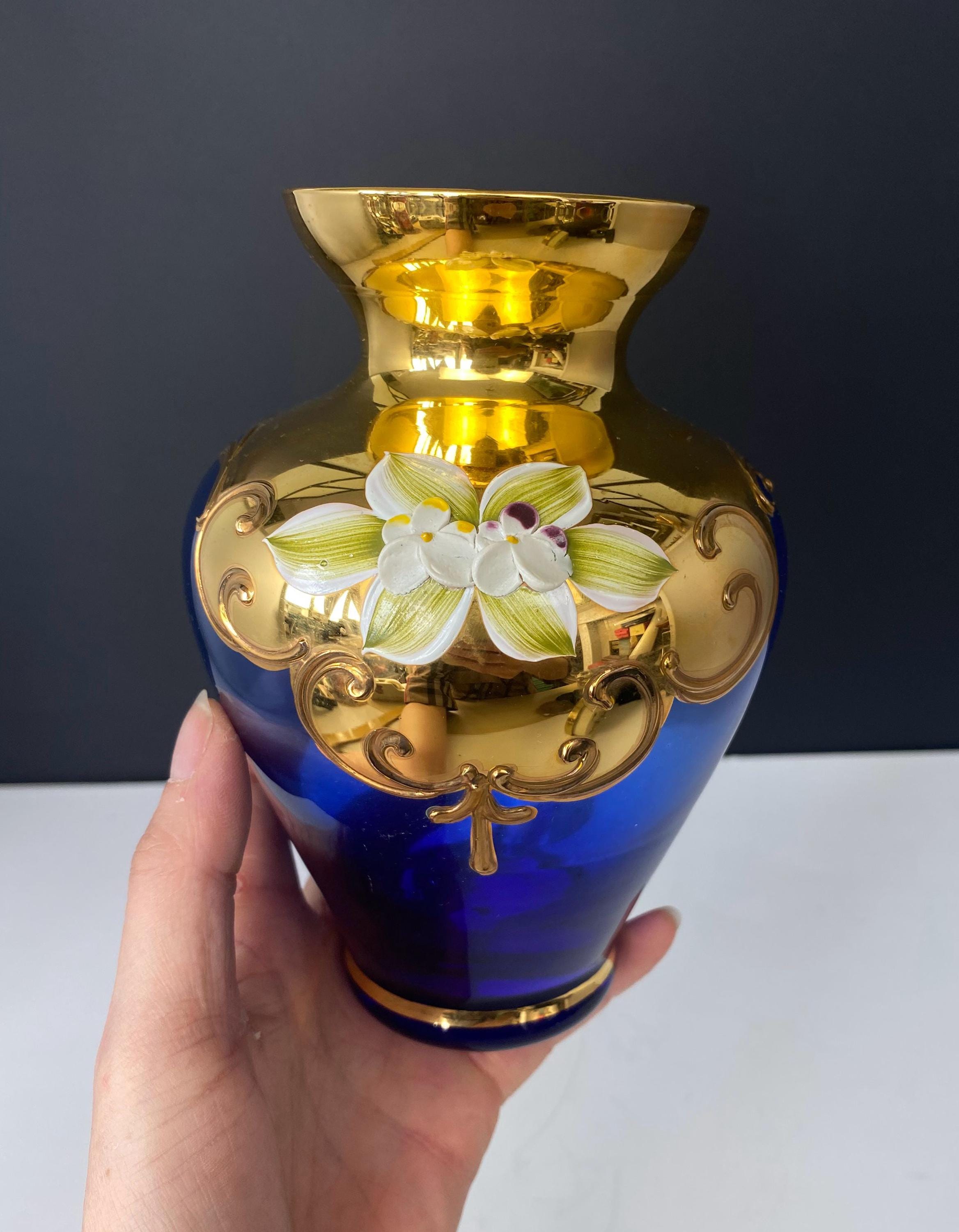 Gold and blue bohemia glass - Etsy 日本