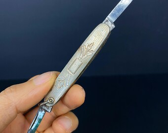 N1086 Vintage Folding Pocket Knife with Etched Handle | Antique Style Utility Knife | Collectible Tool