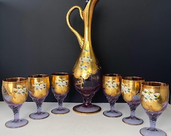 W0455 ヴィンテージ ムラーノガラス デキャンタ＆ワイングラスセット