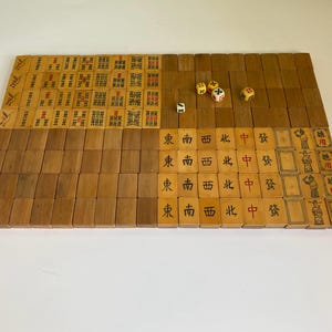 N1321 Vintage Chinese Mahjong Set | 144 Tiles | Bamboo Tiles | Compact Travel Case | 28mm Tiles | Full set image 4