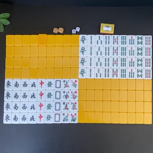 W0748 ヴィンテージイエロー麻雀/イエローホワイト麻雀/麻雀ゲーム/イエローストライプ麻雀牌/144牌麻雀ゲーム