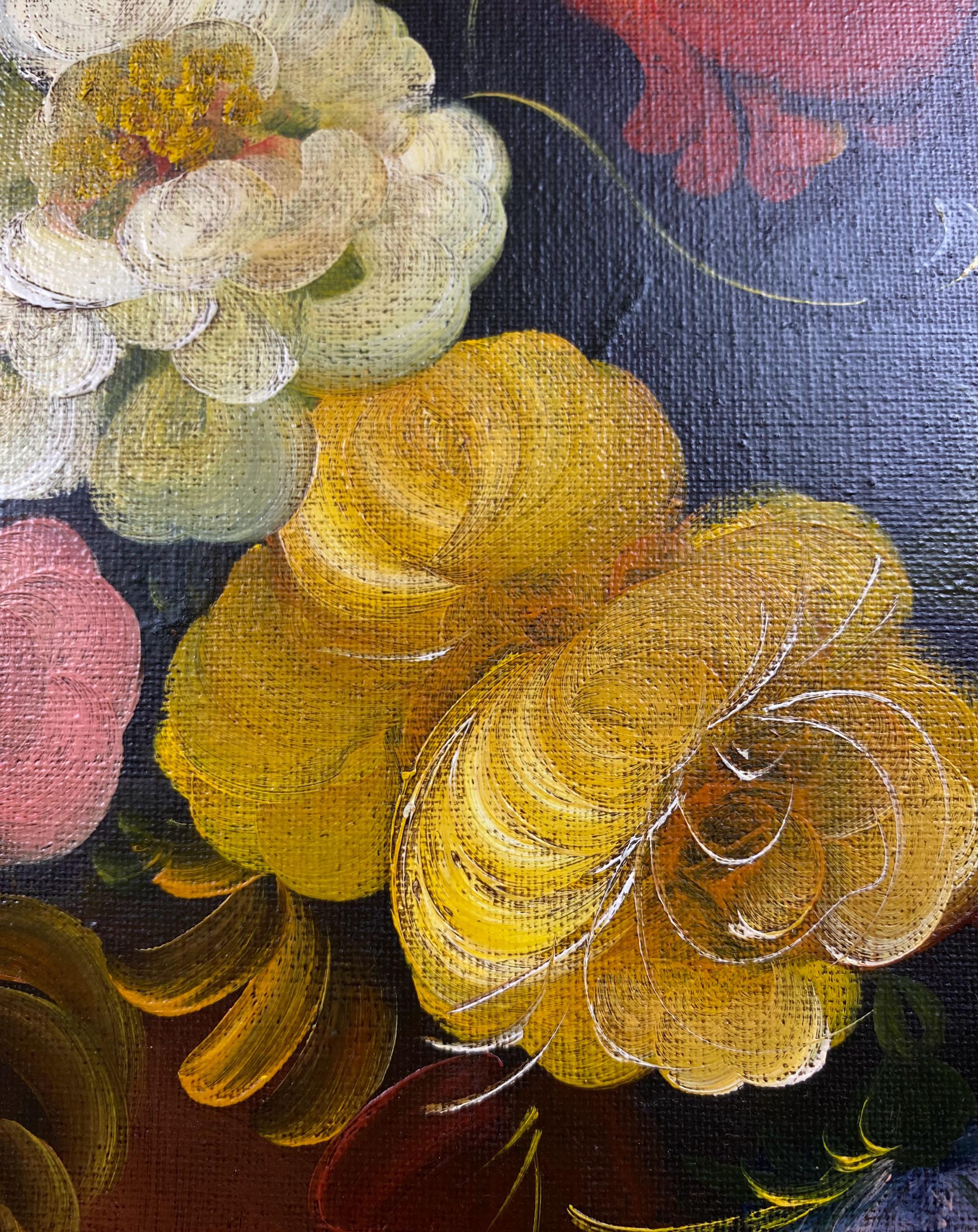 W0541 ヴィンテージ R.Rosini 絵画 バロック花静物画 1950 年代