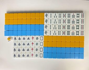 W0971 Vintage Large Heavy Mahjong Set / Two-Color Rear Design / Full Set of 136 Tiles with Dice