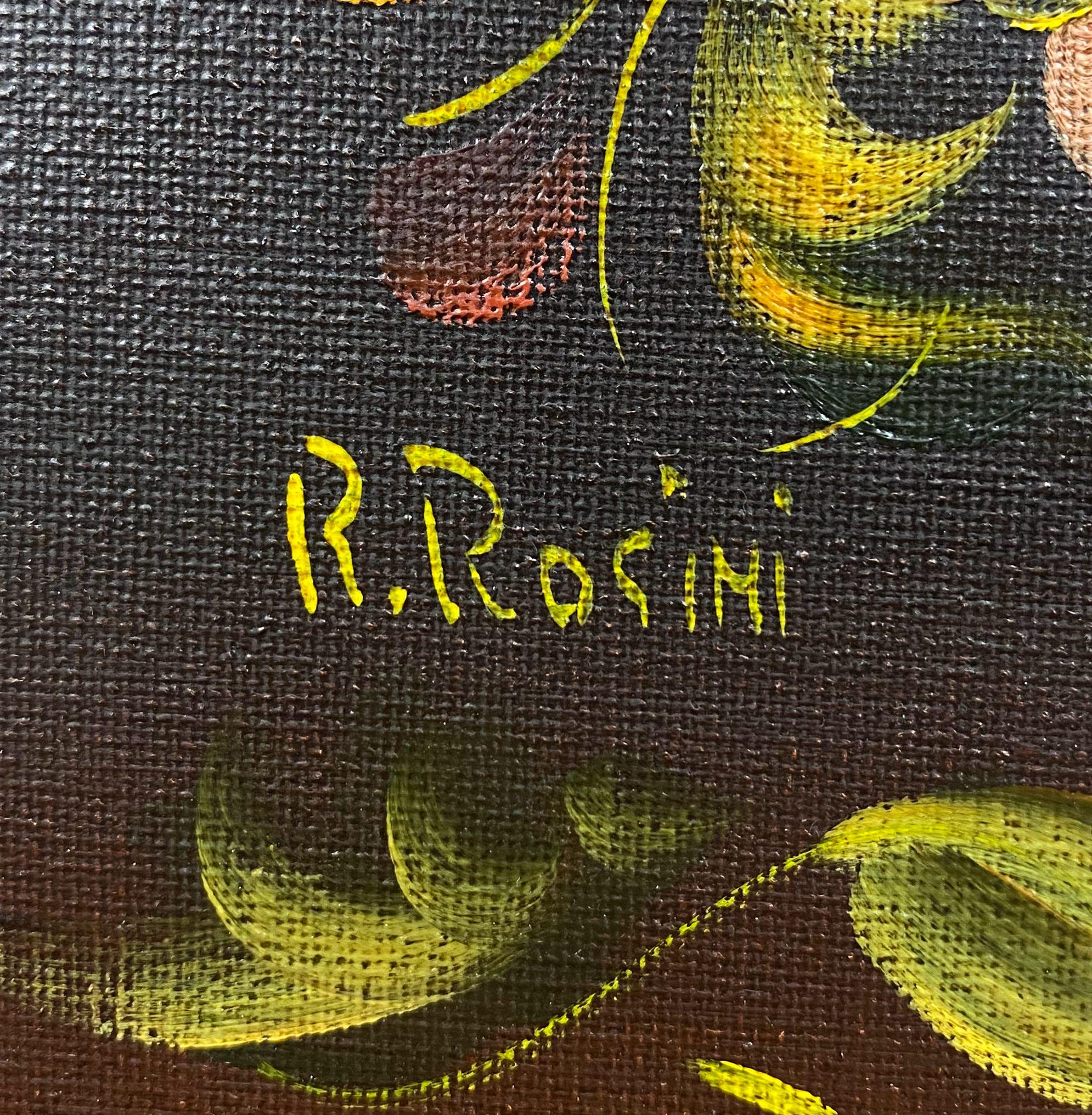 W0541 ヴィンテージ R.Rosini 絵画 バロック花静物画 1950 年代