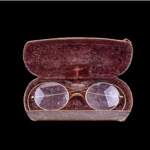 W0845 Lunettes/lunettes à monture métallique dorées antiques avec étui d&#39;origine