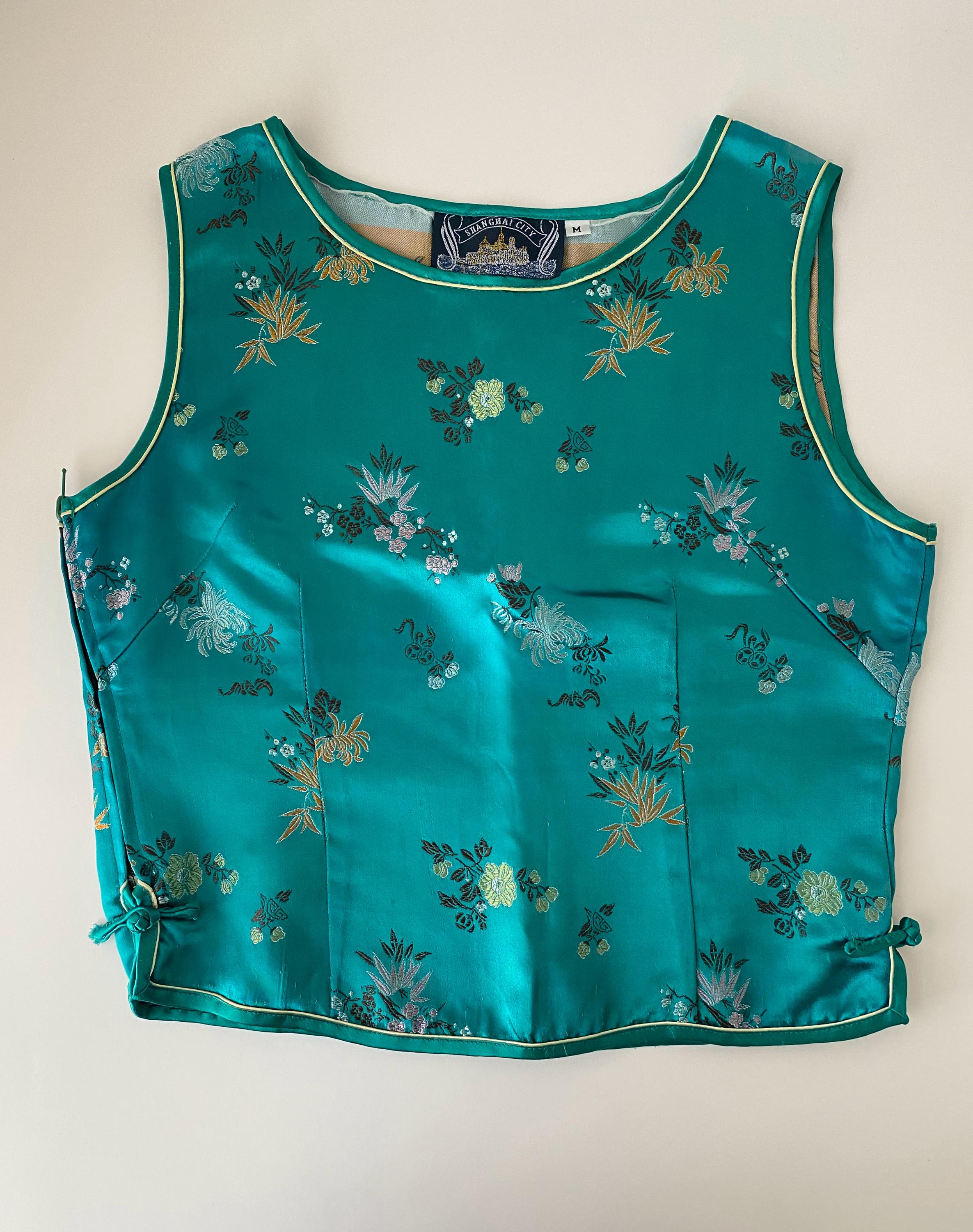W0335 Vintage Shanghai Brand Green Blue Silk Party Vest / Ladies' silk Vest /Women's Clothing
