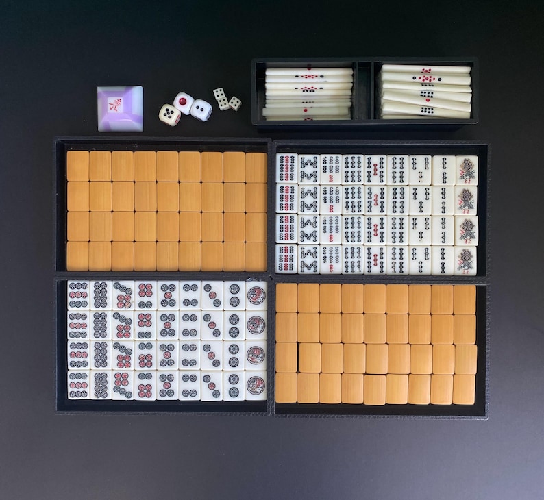 N1320 Vintage Mahjong Set Bone Bamboo | 144 Tiles 24mm | Chinese Mahjong Tiles | Travel Set | Hong Kong 1970s | Complete Set image 2