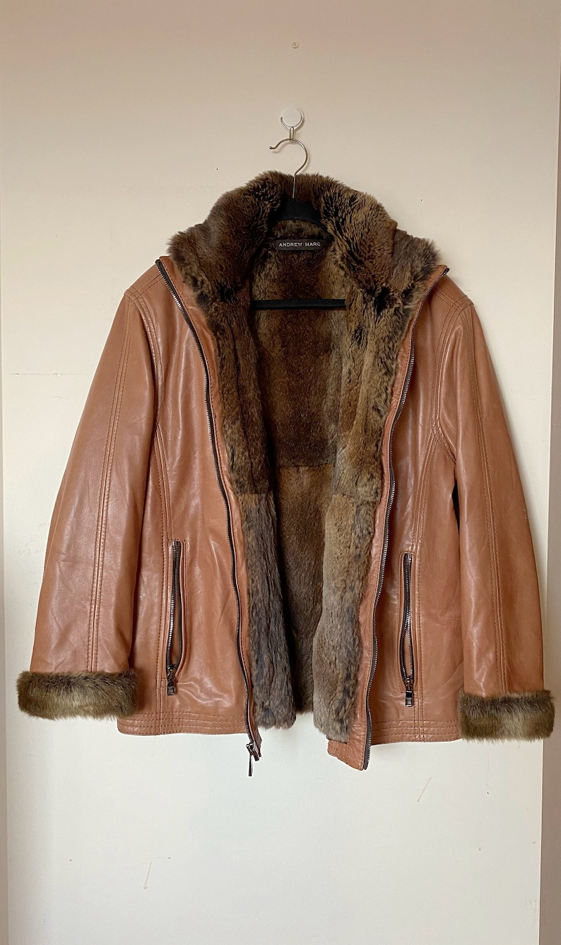 W0047 Vintage/ Authentic/ Andrew Marc/ Real Rabbit Fur Vest /removable Fur Inside Vest/genuine