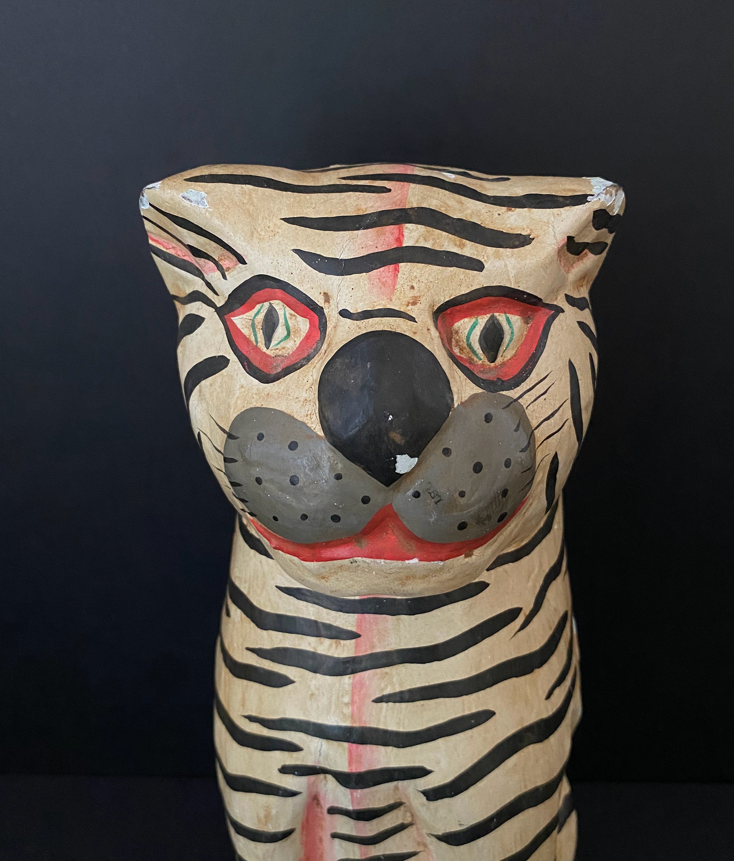 W0142 Vintage Hand Painted Wooden Tiger Figurine /made in