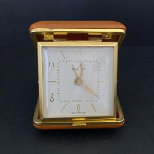 Réveil de voyage pliant à remontage manuel EQUITY marron vintage N0825 dans un étui/fabriqué à Hong Kong/réveil/réveil de travail précis