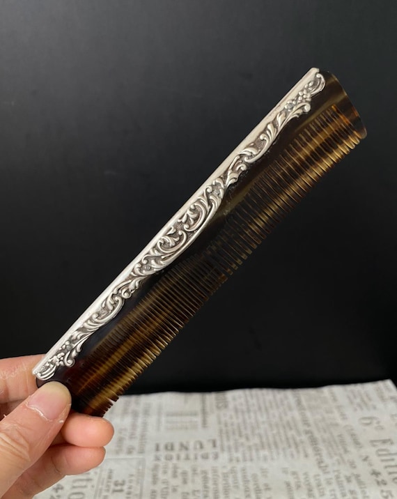 W0347 Antique Victorian Sterling Silver Top Comb /Mustache Comb/ Vanity Silver Comb / Hairbrush Hair Bruch Comb no Damage