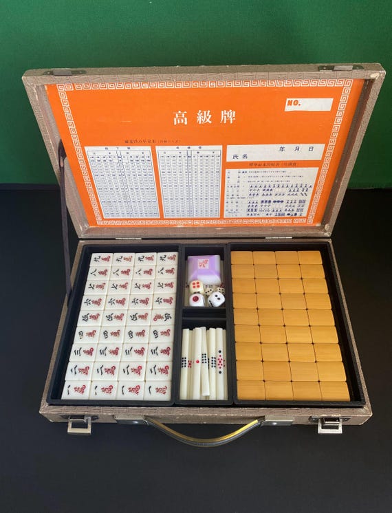N1320 Vintage Mahjong Set Bone Bamboo | 144 Tiles 24mm | Chinese Mahjong Tiles |  Travel Set | Hong Kong 1970s | Complete Set
