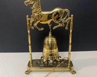 N1374 Vintage Solid Brass Horse Dinner Bell / Equestrian Table Bell / Hanging Brass Bell with Striker / Horse Lover Décor