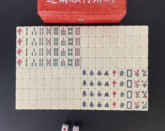 W1027 Mini juego de Mahjong vintage blanco cremoso / juego de Mahjong de viaje / Juego completo de 144 fichas / Juego de Mahjong pequeño / Regalo coleccionable