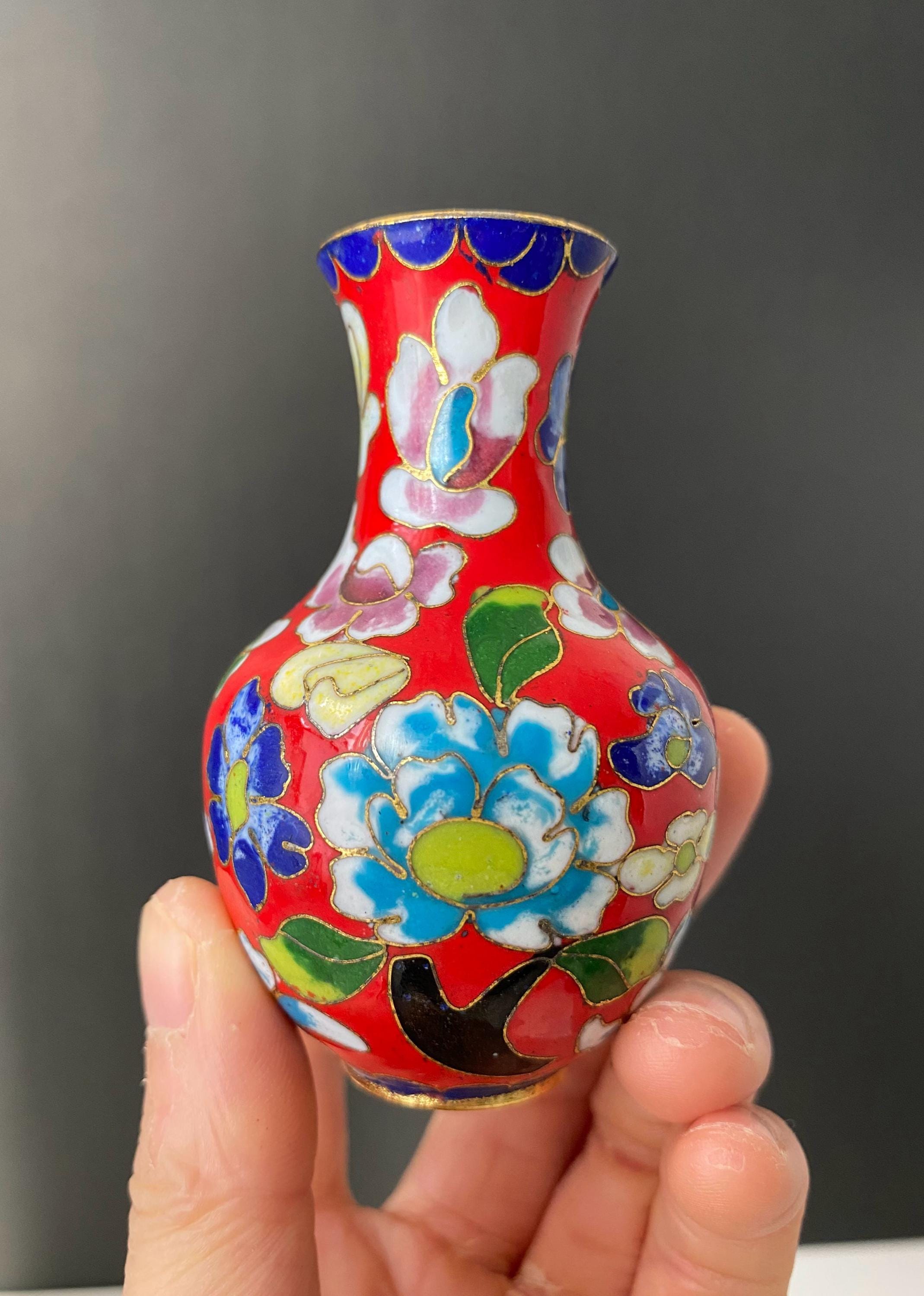 中国七宝焼花瓶 W0742 ヴィンテージ中国七宝焼エナメル花瓶/装飾七宝花瓶 - Etsy 日本 花瓶・フラワースタンド