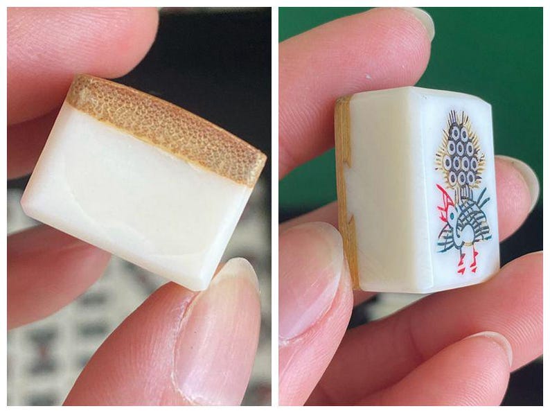 N1320 Vintage Mahjong Set Bone Bamboo | 144 Tiles 24mm | Chinese Mahjong Tiles | Travel Set | Hong Kong 1970s | Complete Set image 11