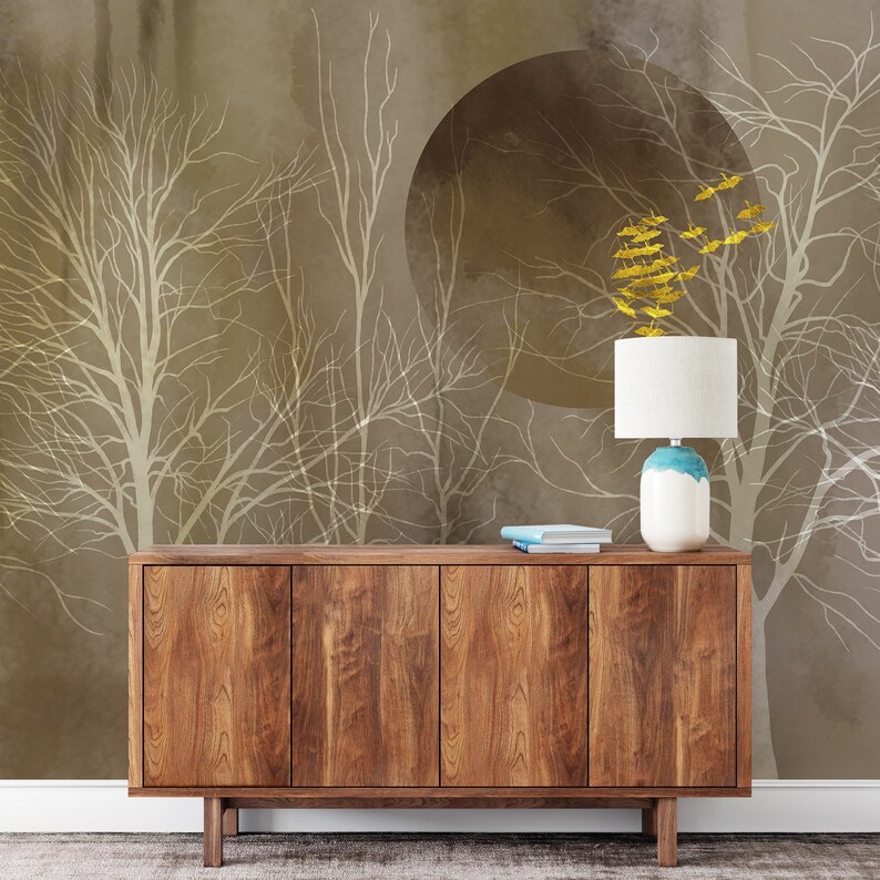 Mystic Forest Gold Leaf Mural Wallpaper, Peel & Stick Wallpaper, Prepasted Wallpaper Wall Covering, Self Adhesive Wall Mural X13868 image 6