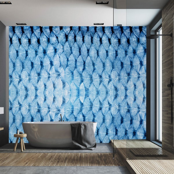 Blue Fish Scale II  Wallpaper Mural, Peel & Stick, Self Adhesive Wall Mural, Peel and Stick Decal, Blue wall Covering M10579-X