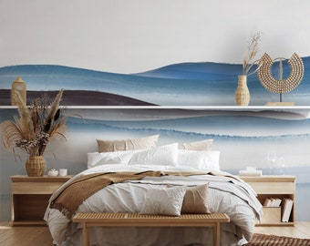 Beruhigende blaue abstrakte Landschaftswandtapete, abziehen und aufkleben, selbstklebendes Wandbild, Abziehen und Aufkleben, Wandverkleidung X10924
