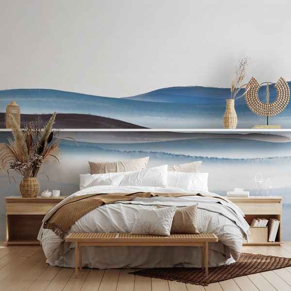 Soothing Blue Abstract Landscape Mural Wallpaper, Peel & Stick, Self Adhesive Wall Mural, Peel and Stick Decal,Wall Covering X10924