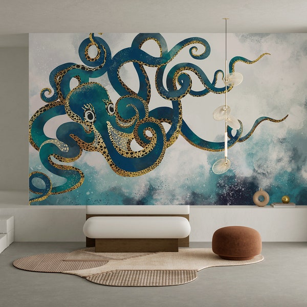 Giant Octopus Wallpaper Mural, Peel & Stick, Self Adhesive Wall Mural, Peel and Stick Decal,Removable Wallpaper,Octopus wall Covering M12162