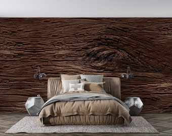 Rustikale Wandtapete mit dunkler Holzmaserung, abziehen und aufkleben, selbstklebendes Wandbild, abziehen und aufkleben, Wandverkleidung X10649