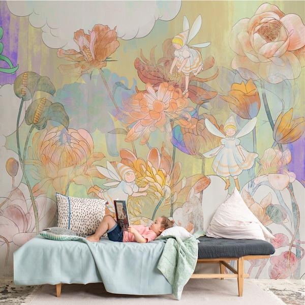 Elegant Watercolor Floral Bloom Mural Wallpaper, Floral Self Adhesive Wall Mural, Peel and Stick Decal, Flower Wall Covering X13884B