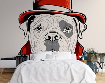 Dapper Dog artistieke muur muurschildering, Doodle hond behang muurschildering, Peel en Stick sticker, wandbekleding X13888