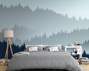 Tapetenwandbild „Nebelwald-Silhouette“, abziehen und aufkleben, selbstklebendes Wandbild, Abziehen und Aufkleben, Wandverkleidung X10773