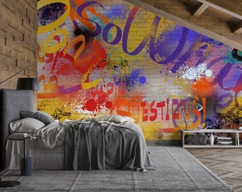 Abstract Colorful Graffiti Mural Wallpaper, Peel & Stick, Self Adhesive Wall Mural, Peel and Stick Decal, Wall Covering X10936