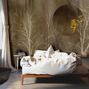Mystic Forest Gold Leaf Mural Wallpaper, Peel & Stick Wallpaper, Prepasted Wallpaper Wall Covering, Self Adhesive Wall Mural X13868 image 5