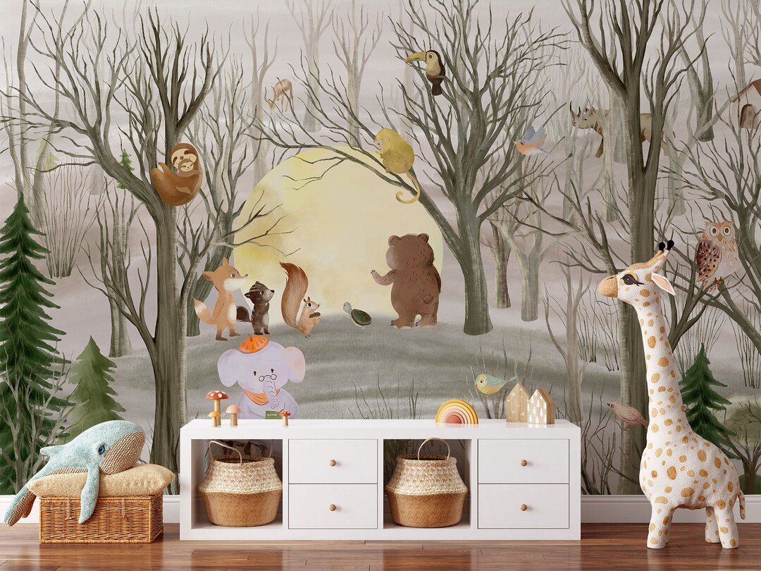 Forest Animal Park Mural Wallpaper Nursery Safari Peel and Stick Wall