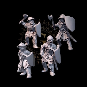 Scots Infantry Axe & Shield X4 :28mm Medieval Unpainted Resin Wargame Miniatures