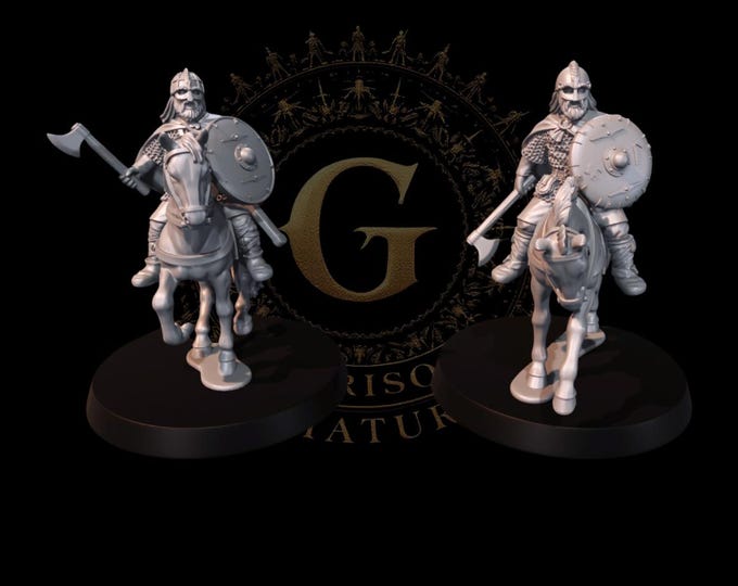 Mtd. Armoured Vendel Warriors with Axes 28mm 1/56