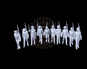 Revolutionary War/AWI Weary Continental Infantry in Hunting Shirts 28mm 1/56