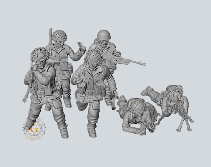 British Red Devils Paratroops LMG X11 28mm & 20mm WW2 Unpainted Resin Miniatures
