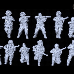 WW2 US Airborne Riflemen X12 28mm 1/56 ideal Bolt Action Unpainted Wargames Collectors Figures by Garrison Miniatures