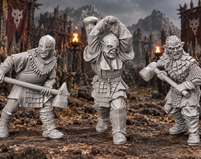 Orc Rabble with 2-Handed Hammers:  28mm Fantasy Wargame and Display Miniatures