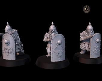 Dwarf Warriors Swords & Tower Shields 28mm 1/56