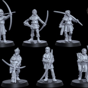 Medieval Peasant Archers X6 28mm 1/56 Unpainted Wargames and Collectors Figures by Medbury Miniatures for Garrison Miniatures