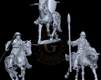 14th Century Mounted Men At Arms With Spears Set 1 28mm