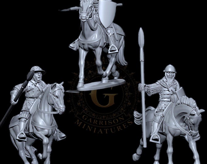 14th Century Mounted Men At Arms With Spears Set 1 28mm 1/56