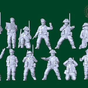 WW2 British Infantry HQ Set X12 Bolt Action etc 28mm 1/56 Wargames Collectors Figures by 3DB for Garrison Miniatures UNPAINTED