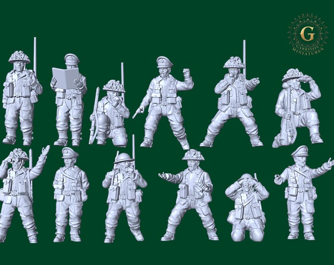 WW2 British Infantry HQ Set X12 Bolt Action etc 28mm 1/56 Wargames Collectors Figures by 3DB for Garrison Miniatures UNPAINTED
